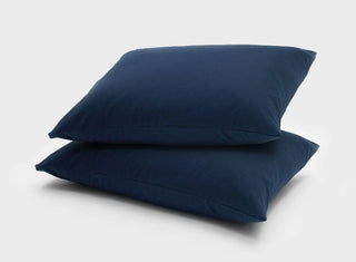 Ultimate comfort pillow slips by It-Fits, made from breathable Australian cotton jersey, 2 pack in navy blue, indicating a restful night’s sleep.